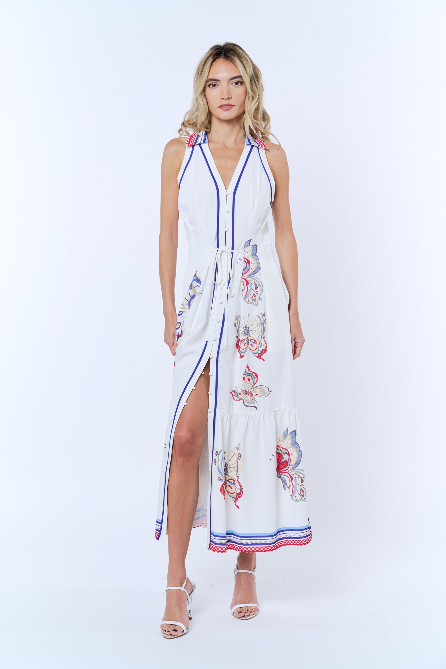Neena Butterfly Print Button-Up Maxi Dress