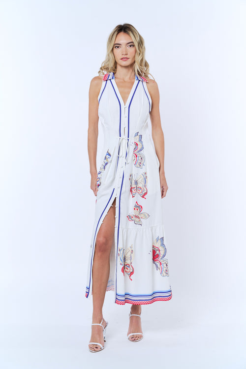 Load image 1 in gallery view. Neena Butterfly Print Button-Up Maxi Dress