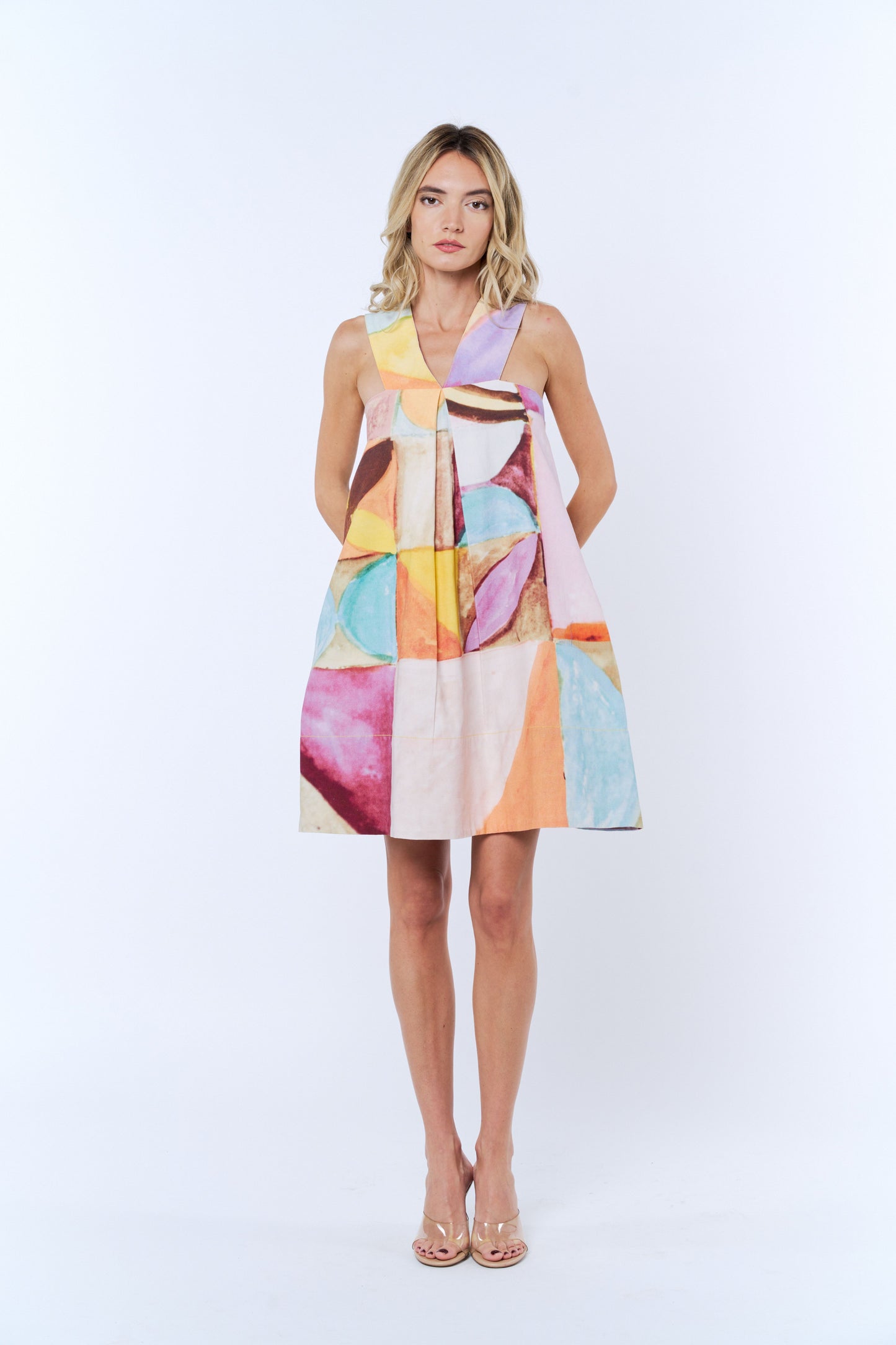 Arya Abstract Print Cotton Sleeveless Mini Dress
