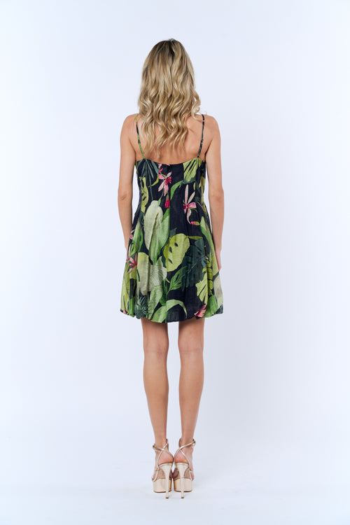 Load image 1 in gallery view. Nola Tropical Print Linen Blend Mini Dress