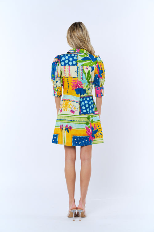 Load image 1 in gallery view. Stormi Abstract Print Puff Sleeve Mini Shirt Dress