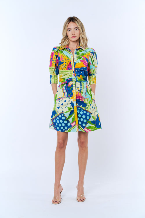 Load image 1 in gallery view. Stormi Abstract Print Puff Sleeve Mini Shirt Dress