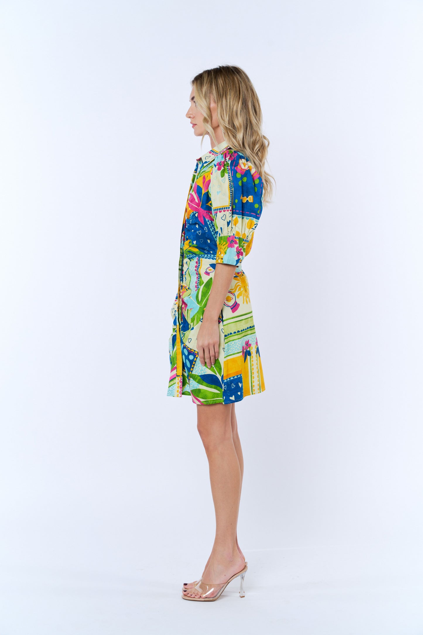 Stormi Abstract Print Puff Sleeve Mini Shirt Dress
