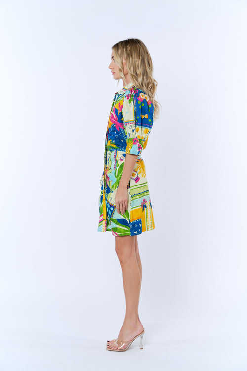 Load image 1 in gallery view. Stormi Abstract Print Puff Sleeve Mini Shirt Dress