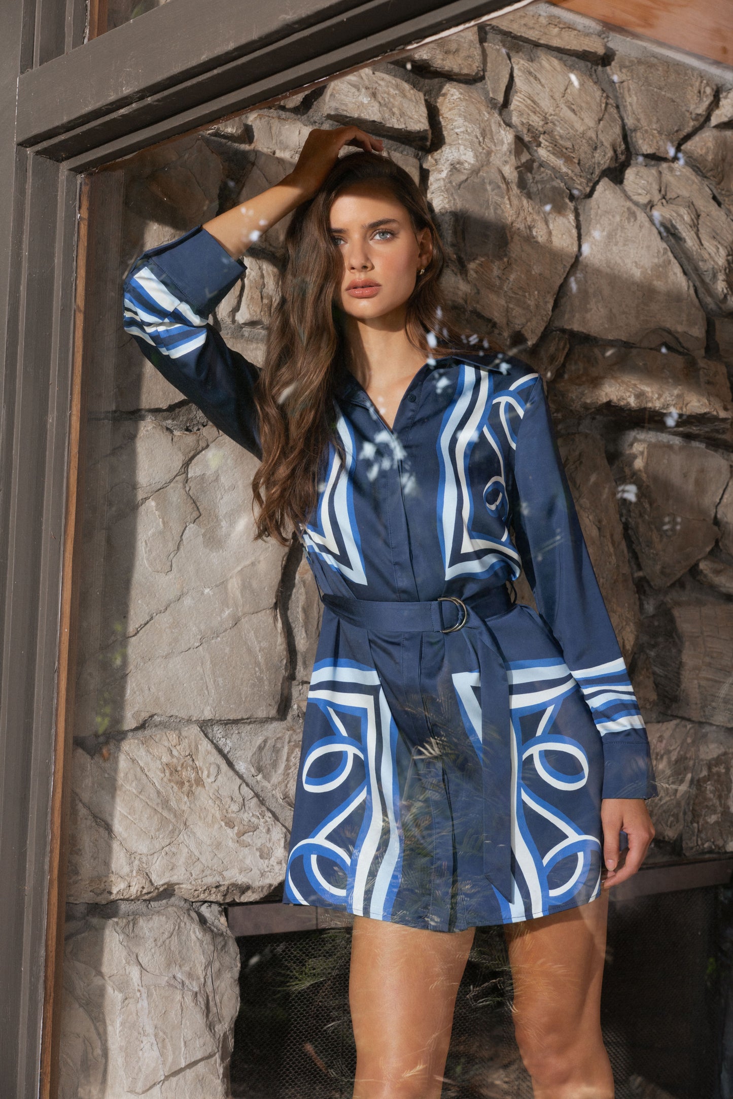Jaxie Abstract Print Belted Shirt	Dress
