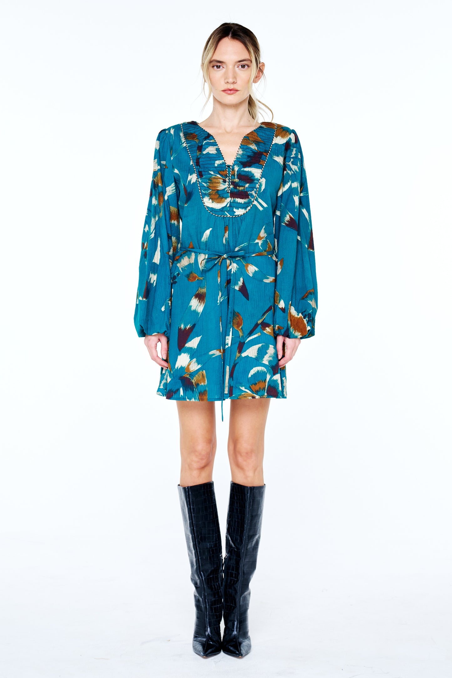 Andi Seersucker Long Sleeve Mini Dress