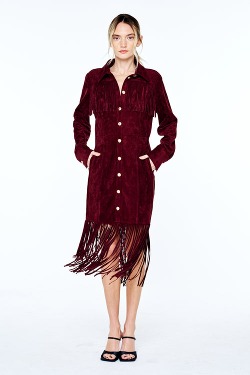 Load image 1 in gallery view. Jimena Button-Up Fringe Midi Dress