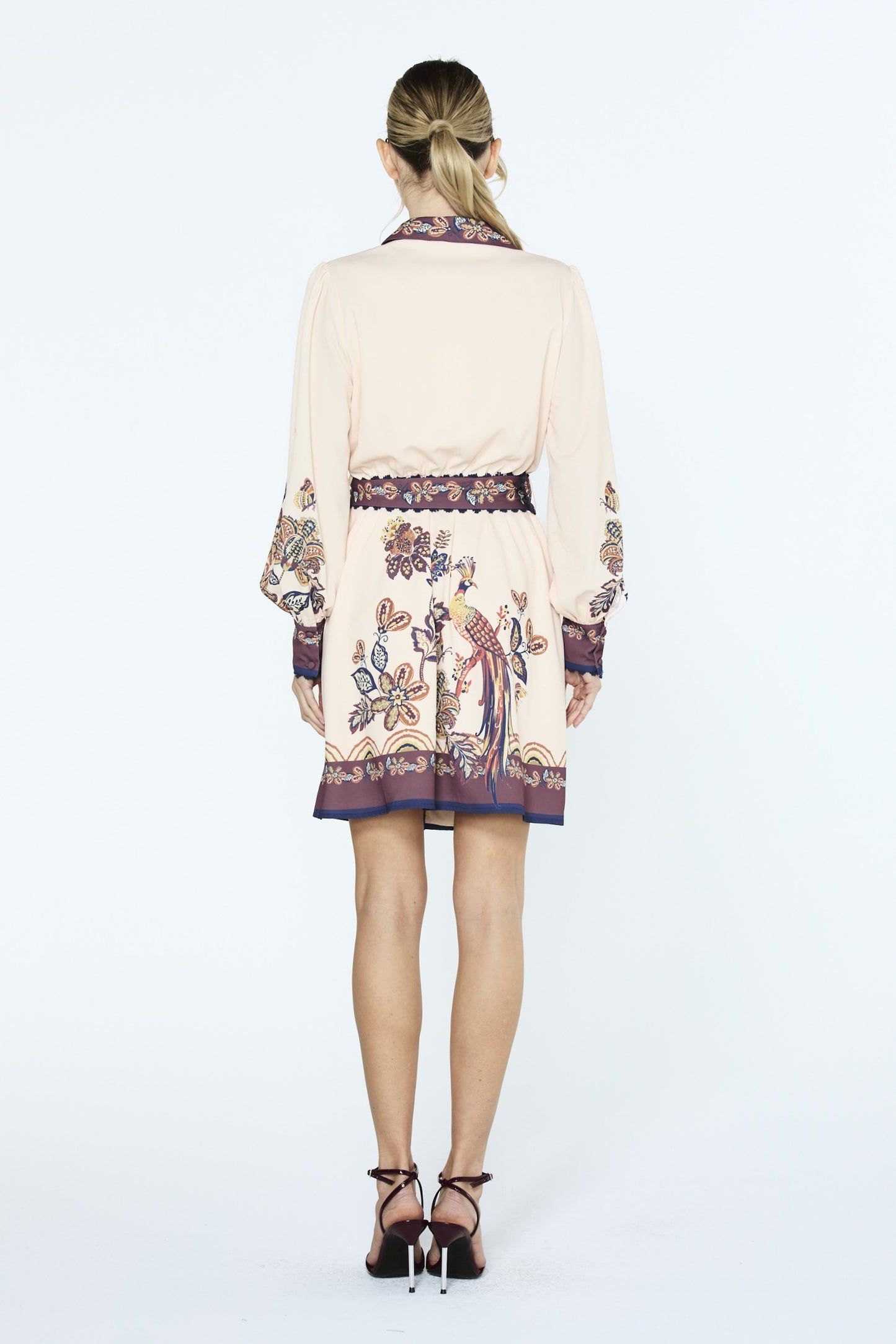 Khyrie Bird Print Mini Shirt Dress