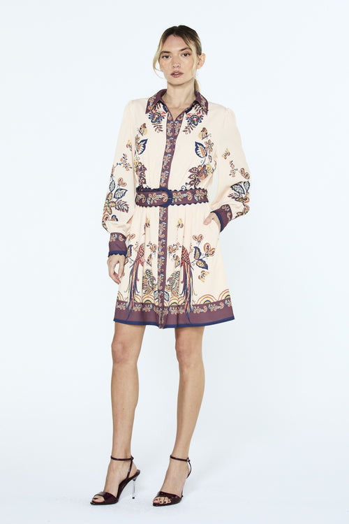 Cargar la imagen 1 en la vista de la galería. Khyrie Bird Print Mini Shirt Dress