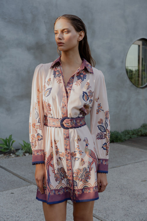 Cargar la imagen 1 en la vista de la galería. Khyrie Bird Print Mini Shirt Dress