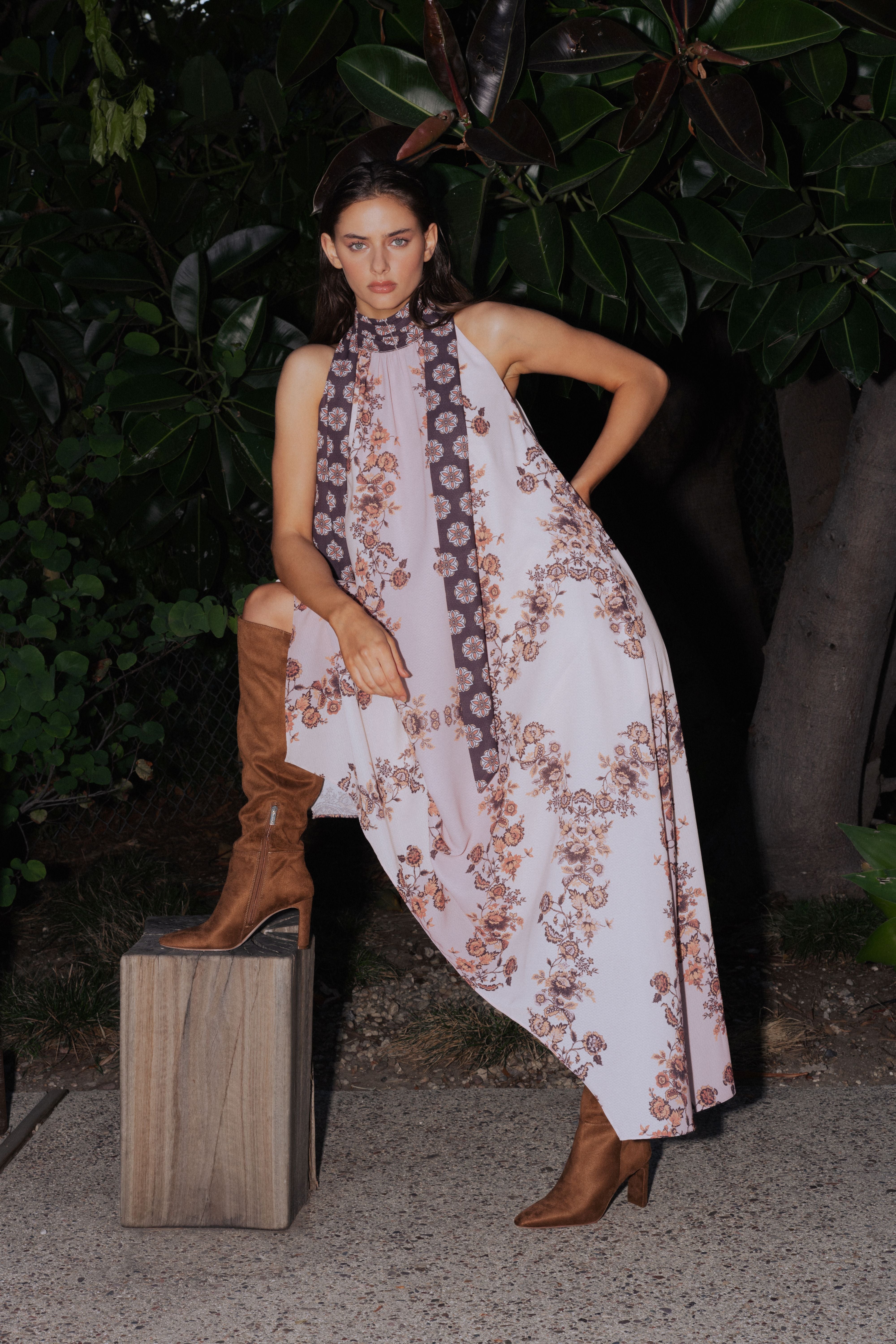 Sybil Floral Printed Halter Maxi Dress
