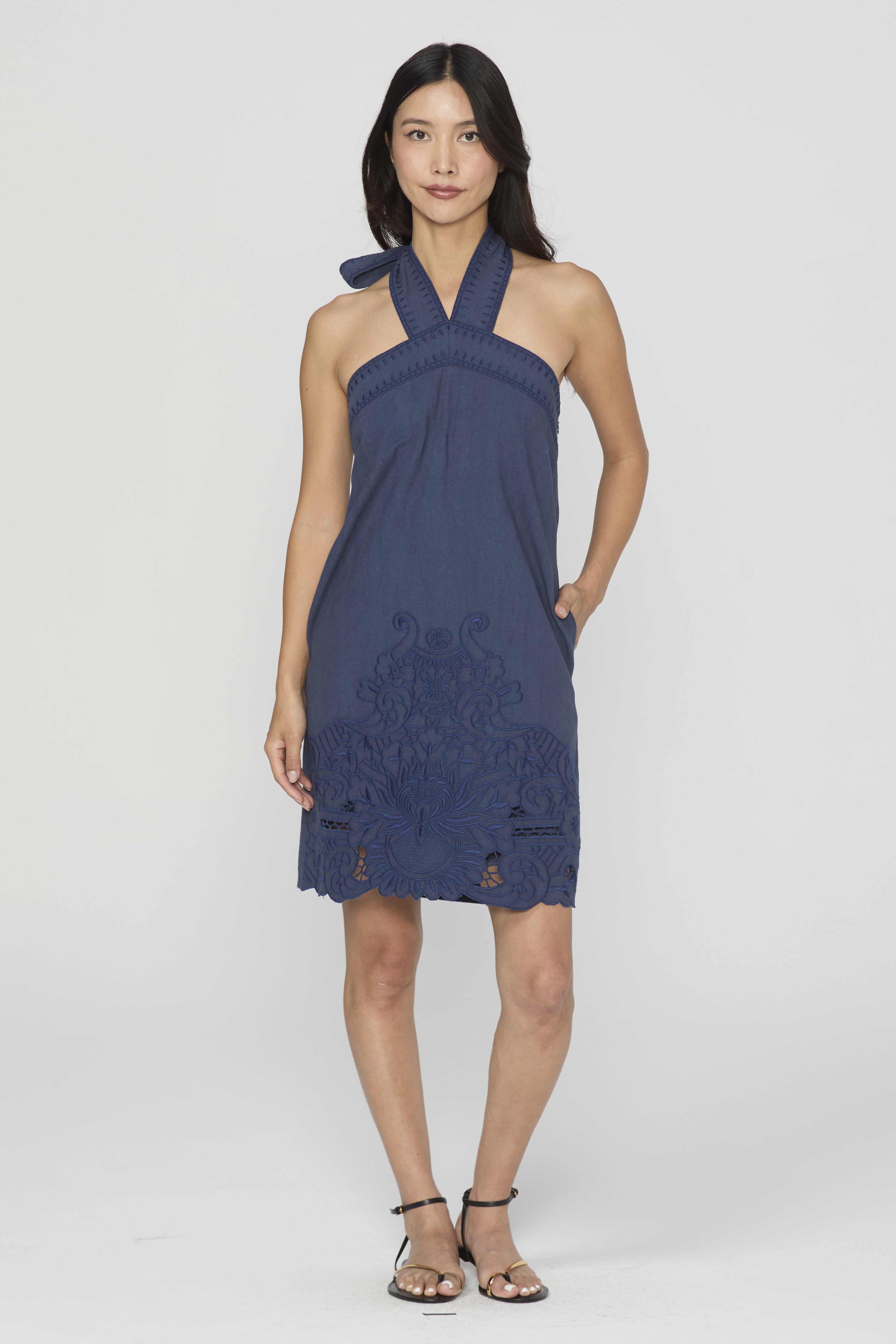 Danica Cutwork Embroidery Halter Mini Dress