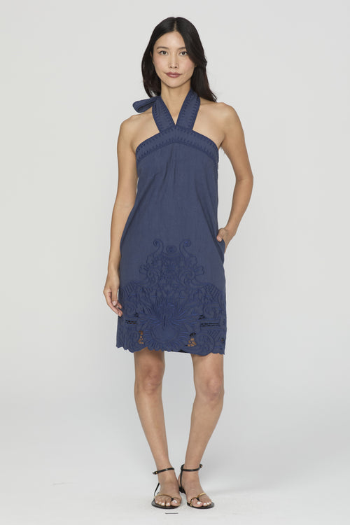 Cargar la imagen 1 en la vista de la galería. Danica Cutwork Embroidery Halter Mini Dress