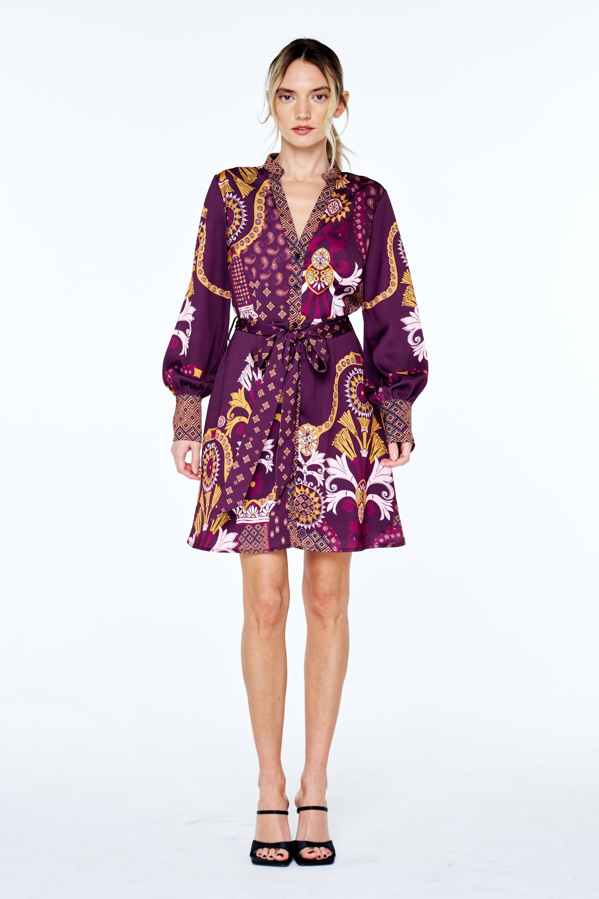 Antonella Mixed Print Mini Shirt Dress