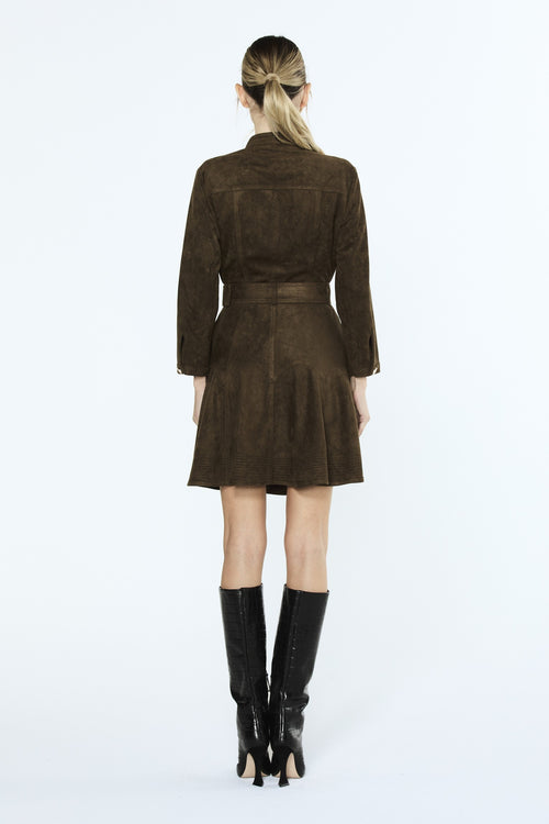 Load image 1 in gallery view. Karrie Belted Long Sleeve Faux Suede Shirt Dress