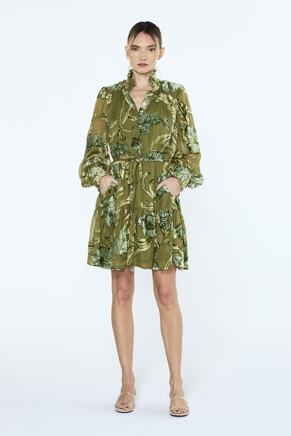 Amaia Velvet Burnout Long Sleeve Mini Dress