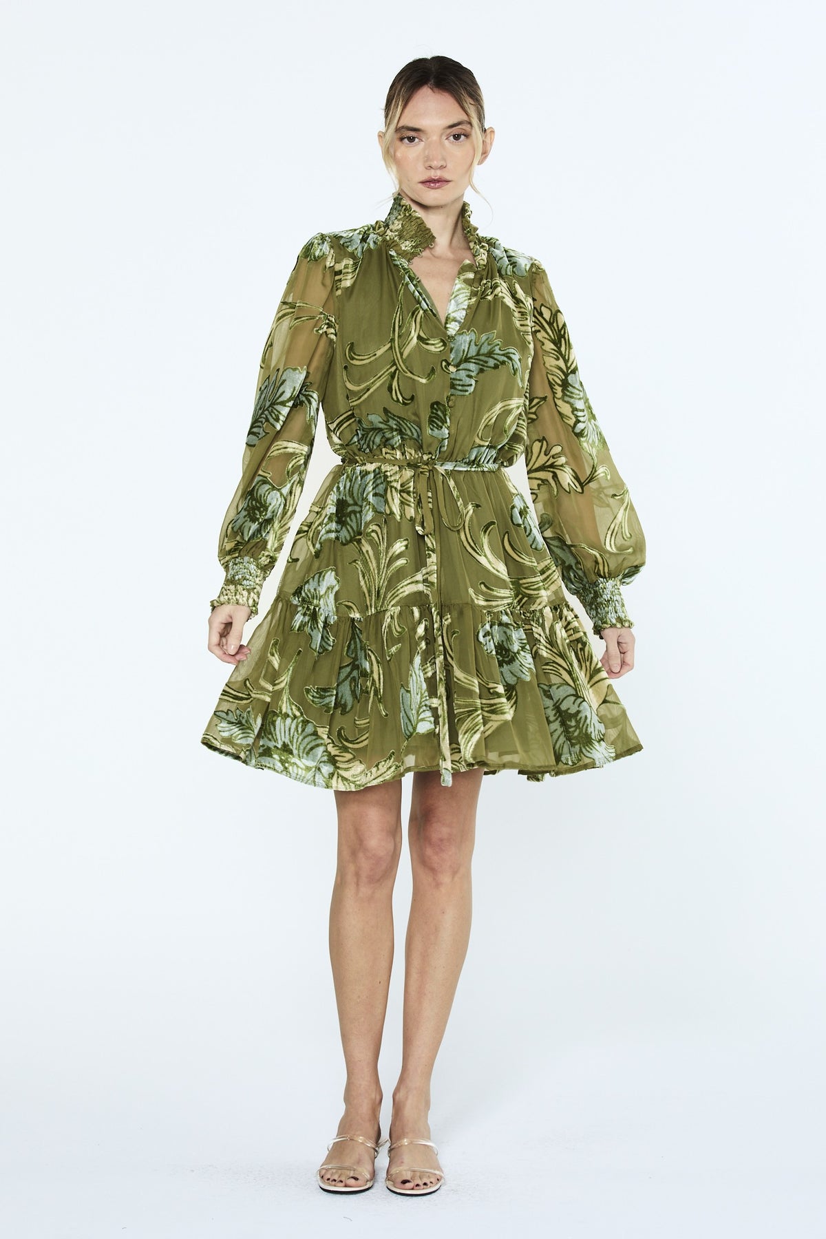Amaia Velvet Burnout Long Sleeve Mini Dress