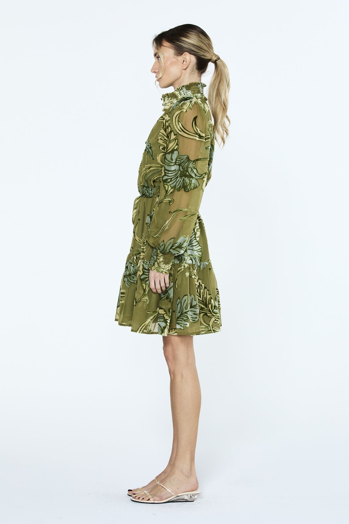 Amaia Velvet Burnout Long Sleeve Mini Dress