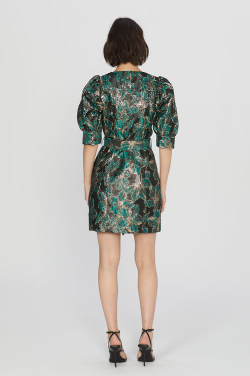 Load image 1 in gallery view. Alejandra Puff Sleeve Jacquard Mini Dress