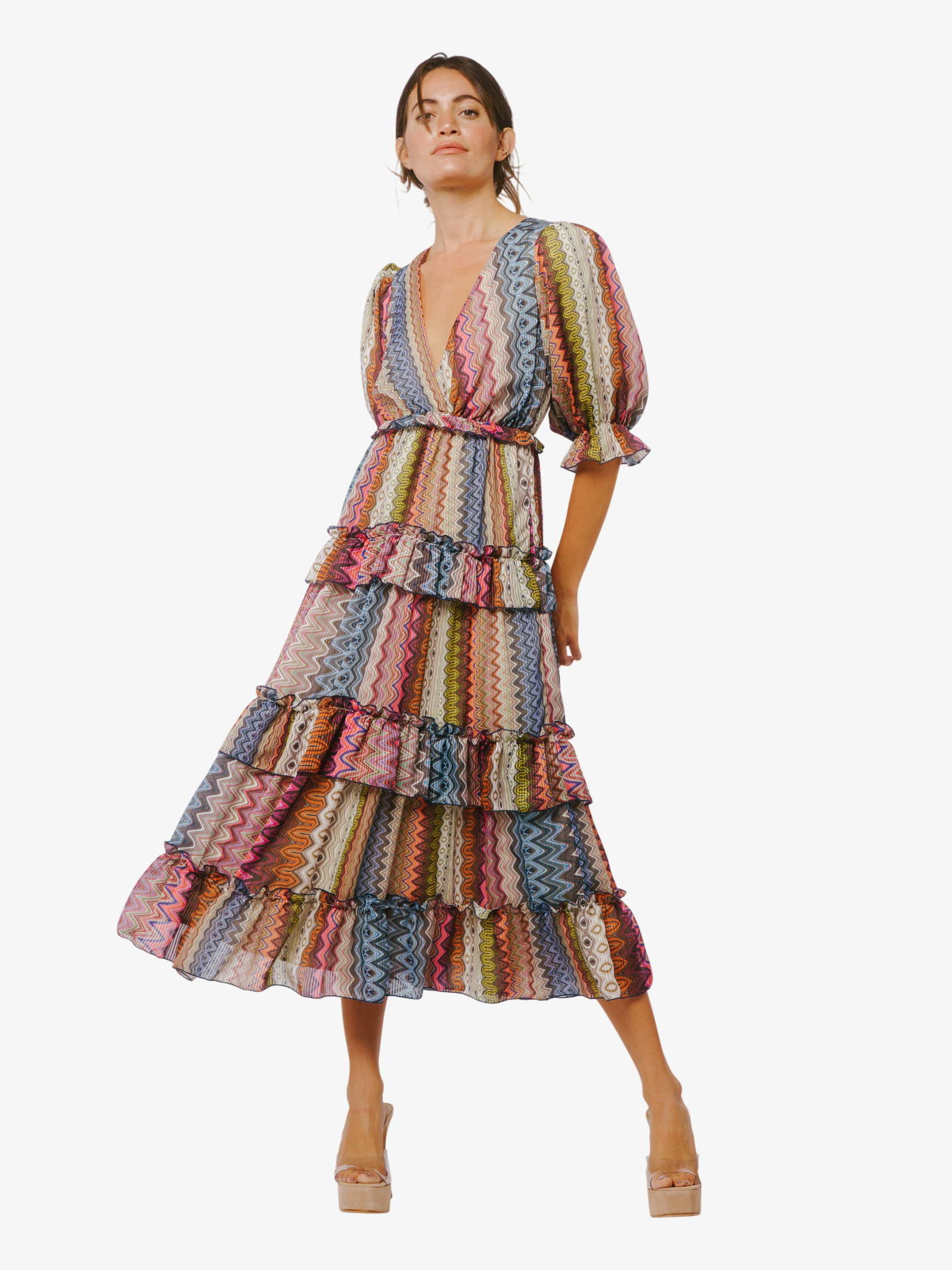 Madelyn Puff Sleeve Tiered Ruffle Maxi Dress