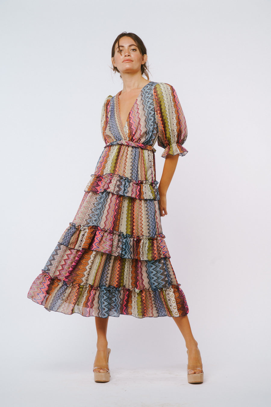Madelyn Puff Sleeve Tiered Ruffle Maxi Dress