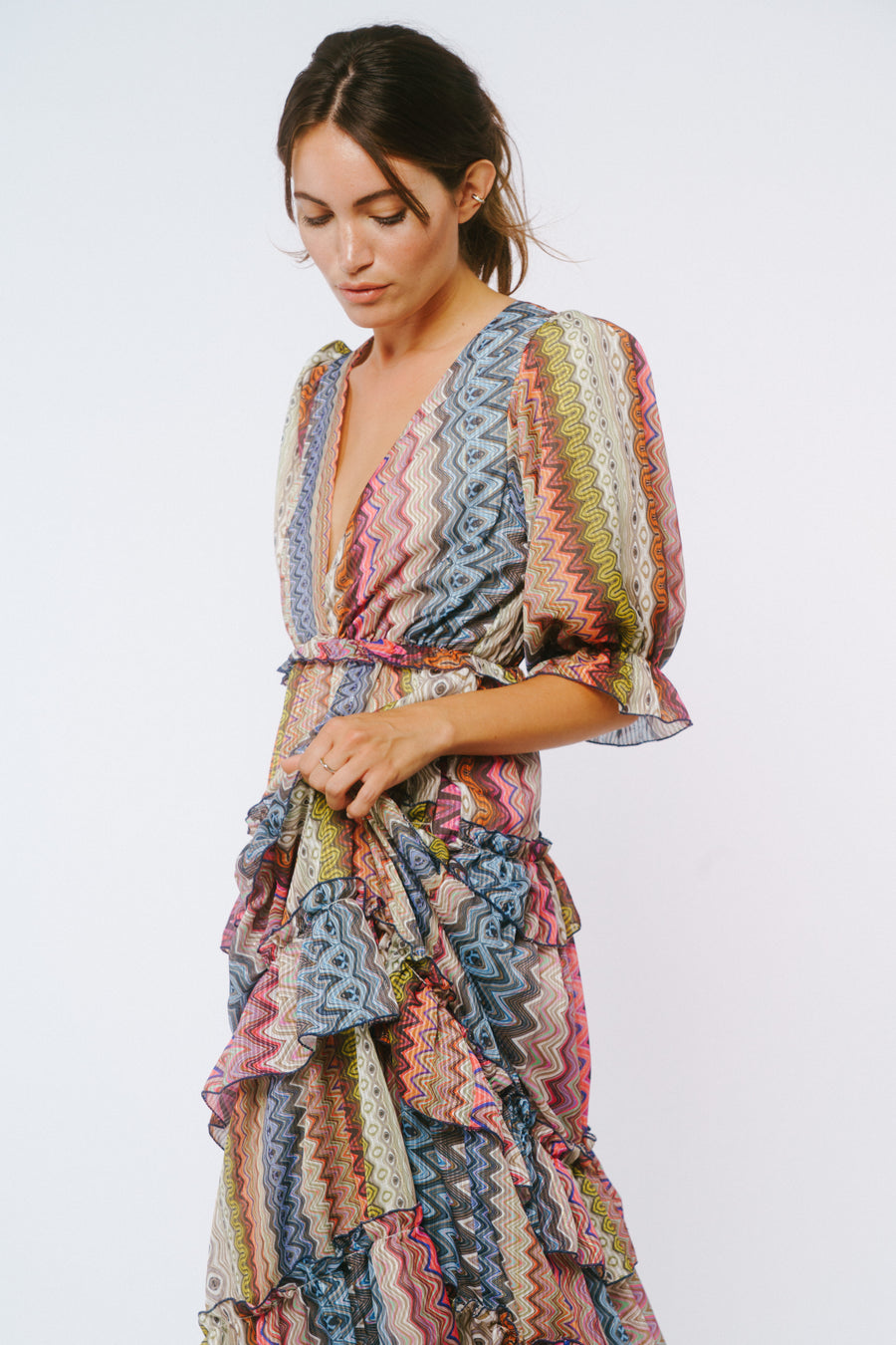Madelyn Puff Sleeve Tiered Ruffle Maxi Dress