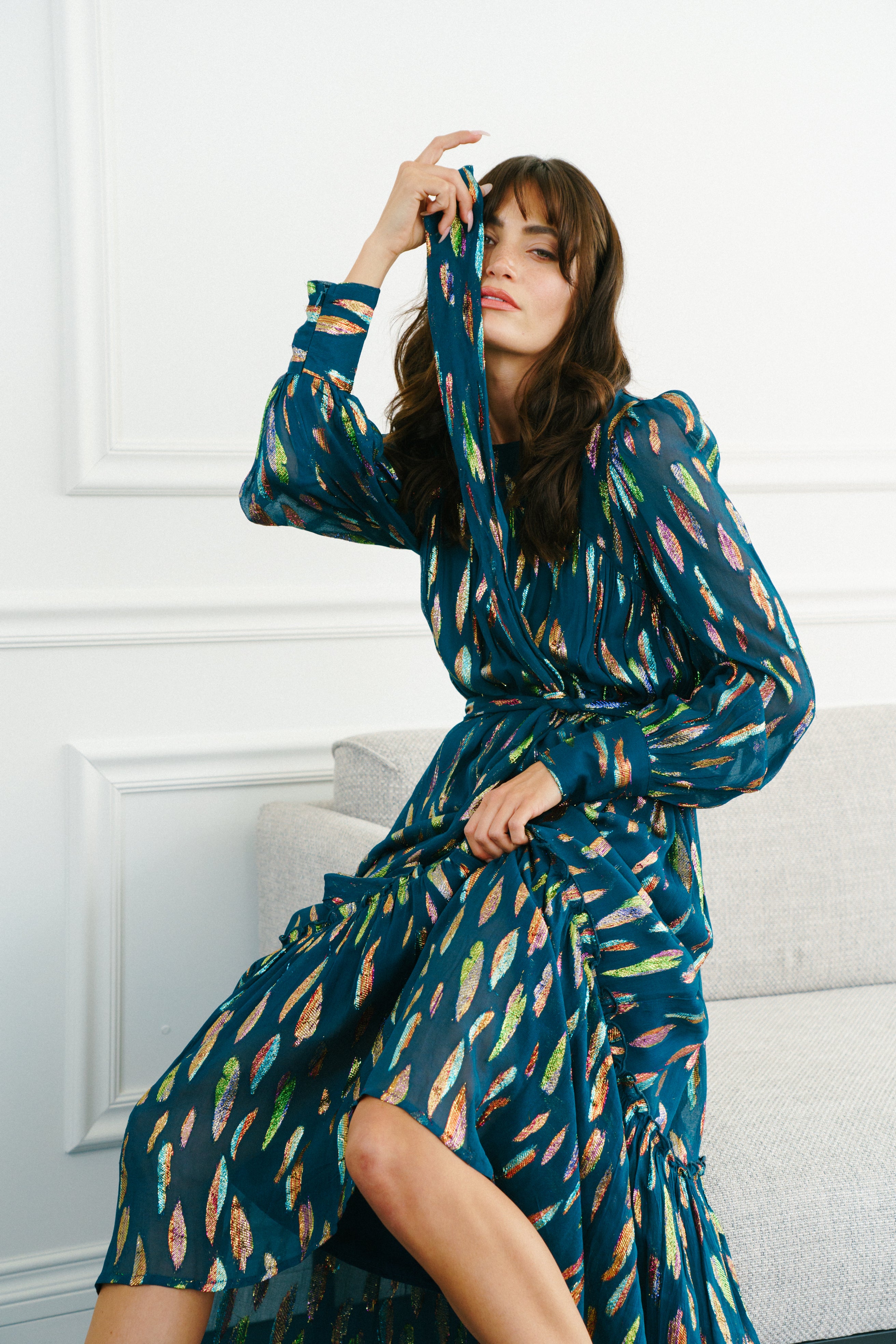 CIEBON Metallic Zip-Cuff Maxi Dress