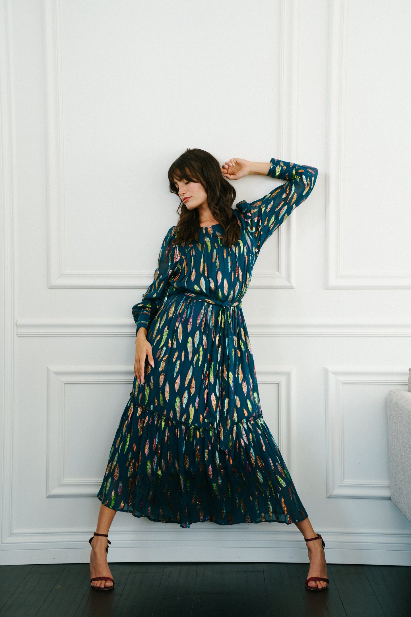 CIEBON Metallic Zip-Cuff Maxi Dress