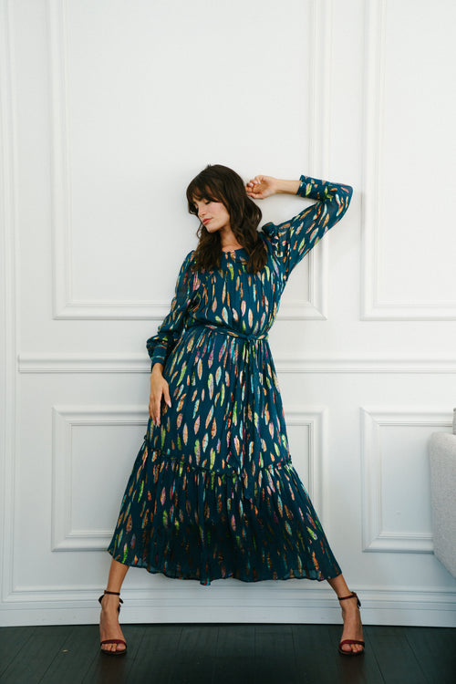 Load image 1 in gallery view. CIEBON Metallic Zip-Cuff Maxi Dress