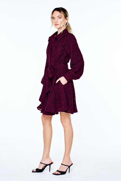 Load image 1 in gallery view. Serane Eyelet Embroidered Lace Mini Shirt Dress