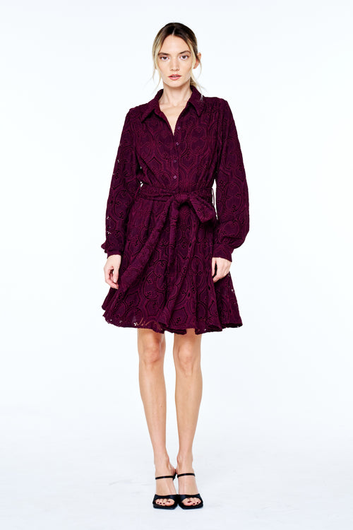 Load image 1 in gallery view. Serane Eyelet Embroidered Lace Mini Shirt Dress
