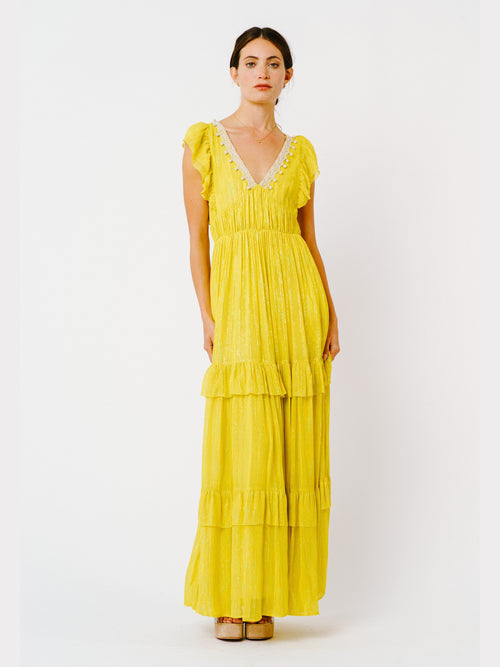 Cargar la imagen 1 en la vista de la galería. Ryva Rainbow Metallic Flutter Maxi Dress