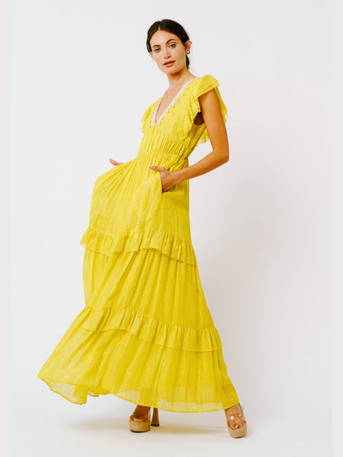 Cargar la imagen 1 en la vista de la galería. Ryva Rainbow Metallic Flutter Maxi Dress