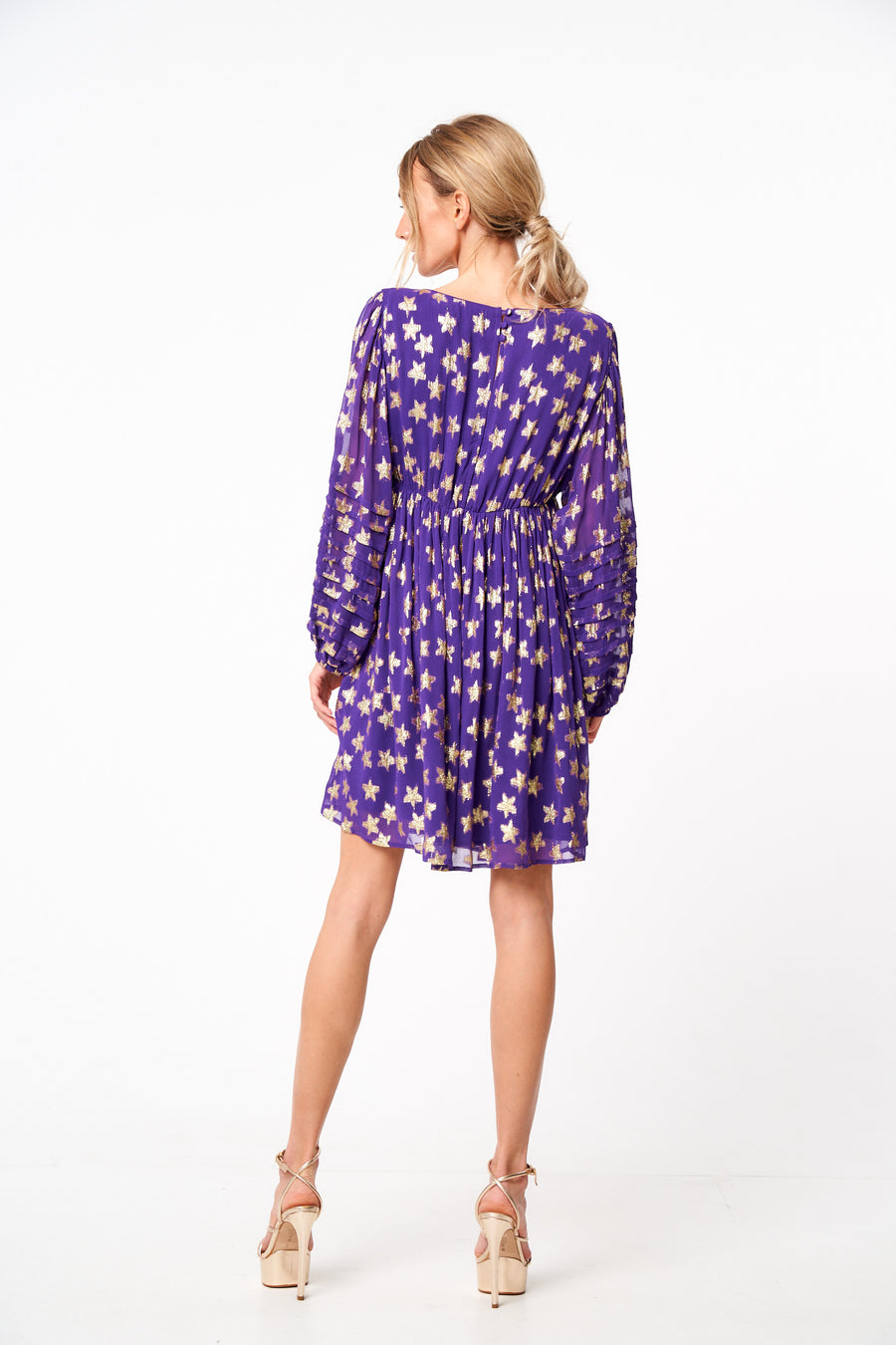 Sallie Metallic Star Print Long Sleeve Mini Dress