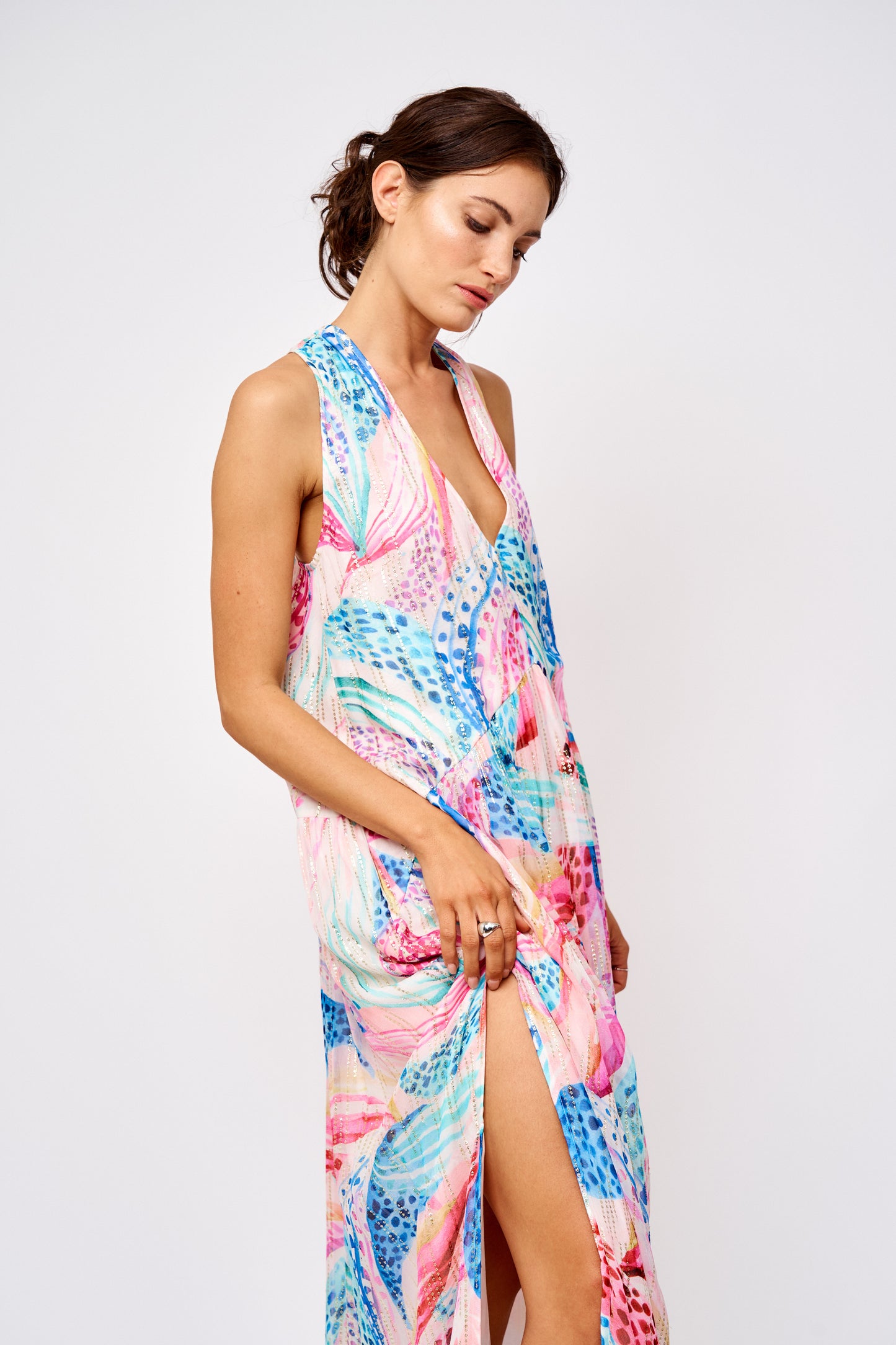 Cece Floral Print Jacquard Maxi Dress