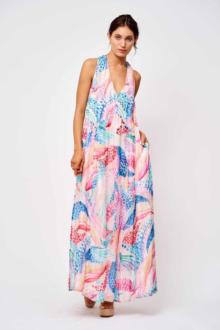 Cece Floral Print Jacquard Maxi Dress
