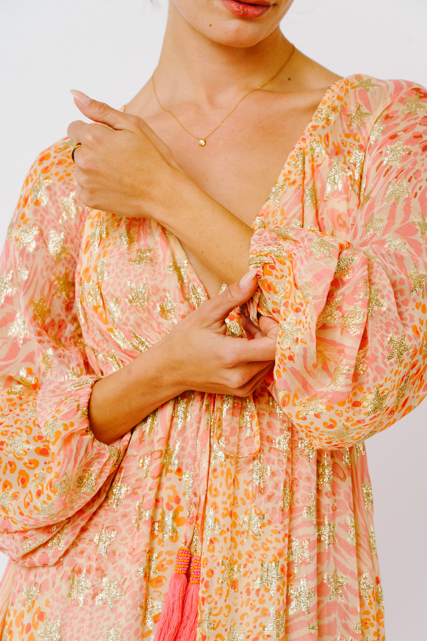 Crissta Metallic Star Long Sleeve Maxi Dress