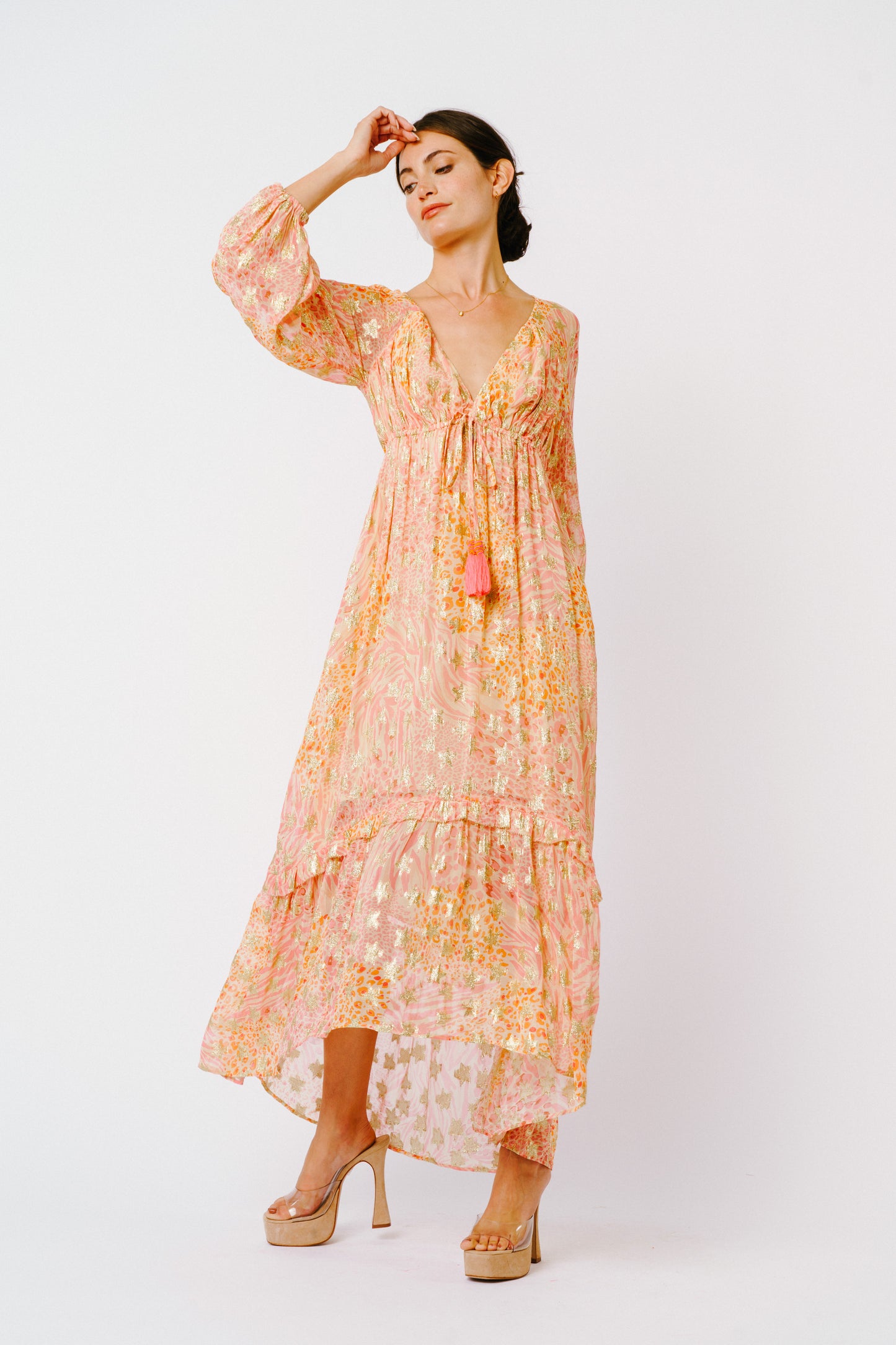 Crissta Metallic Star Long Sleeve Maxi Dress