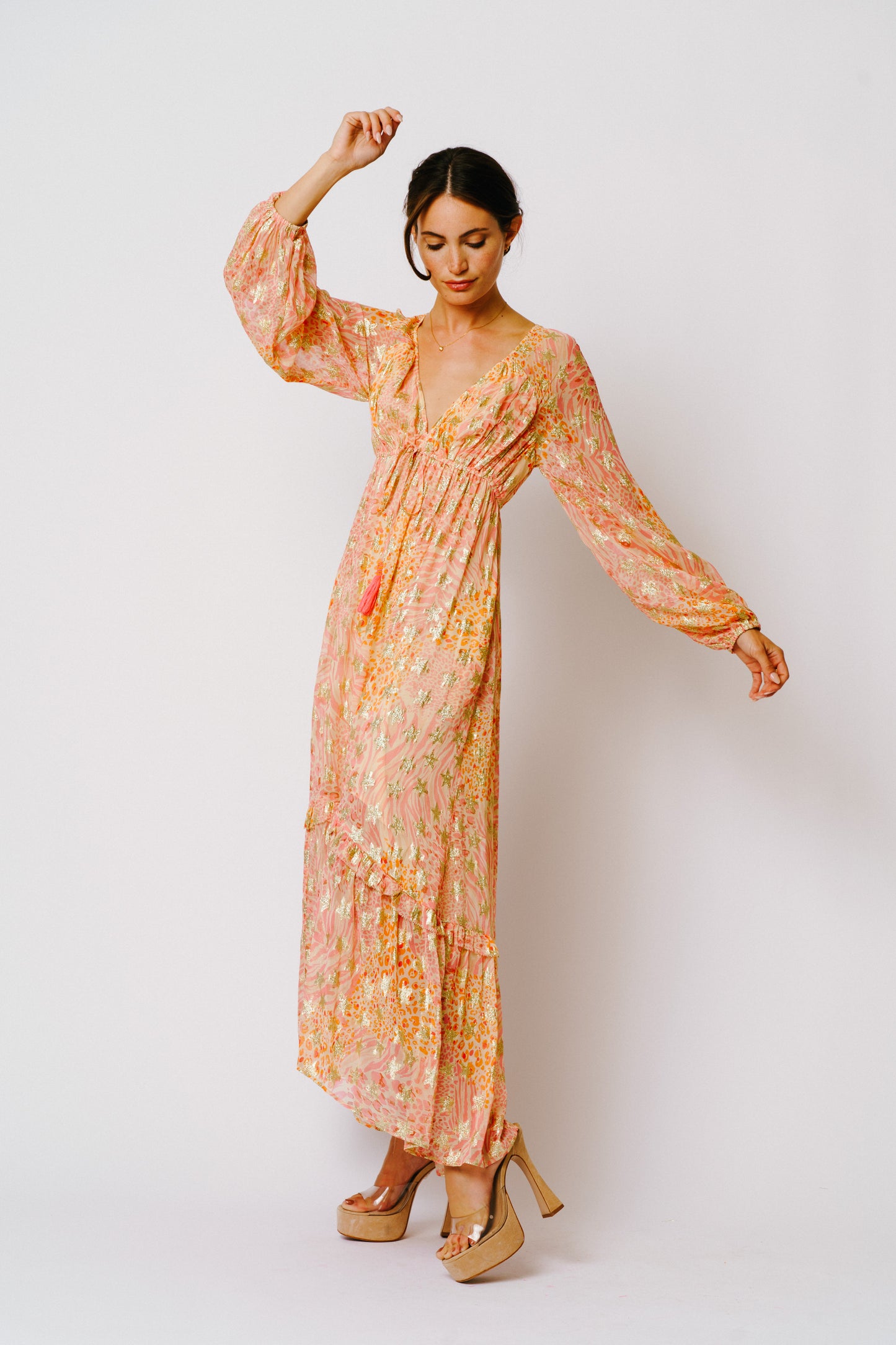Crissta Metallic Star Long Sleeve Maxi Dress