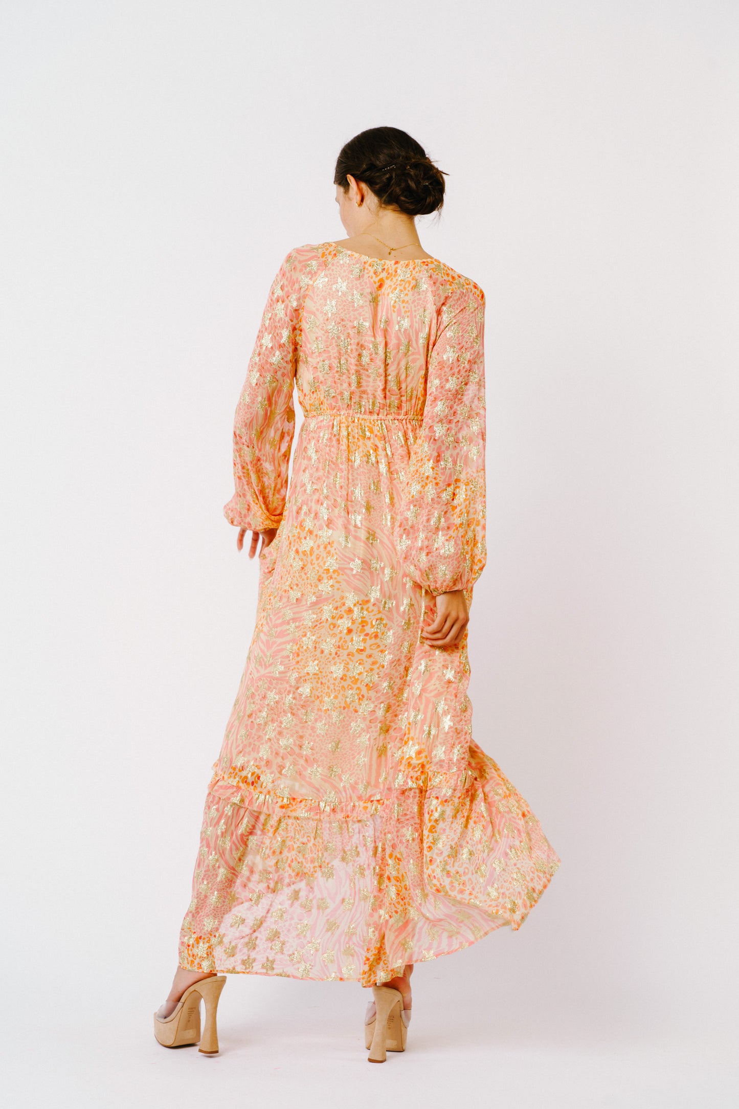Crissta Metallic Star Long Sleeve Maxi Dress
