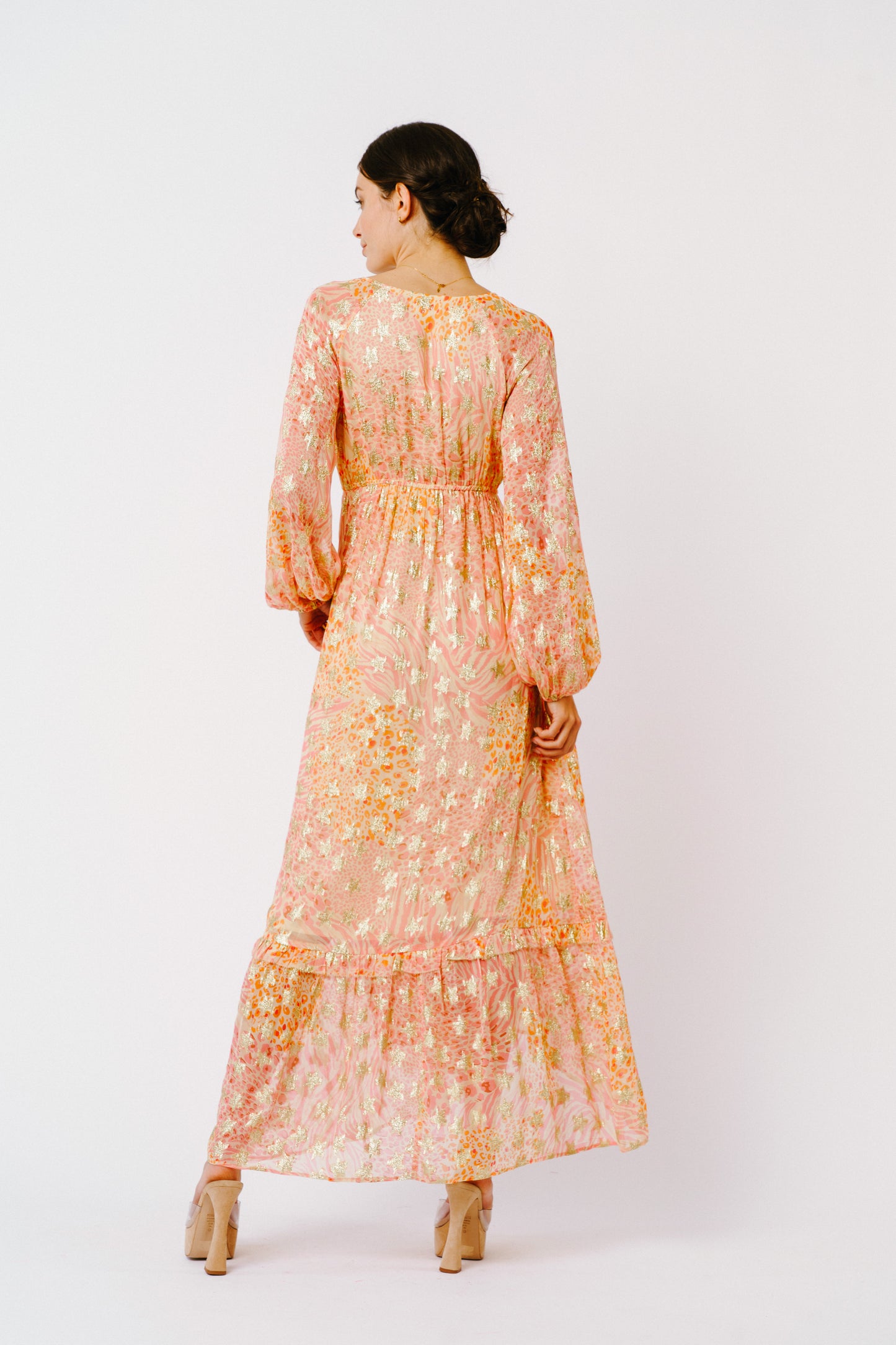 Crissta Metallic Star Long Sleeve Maxi Dress