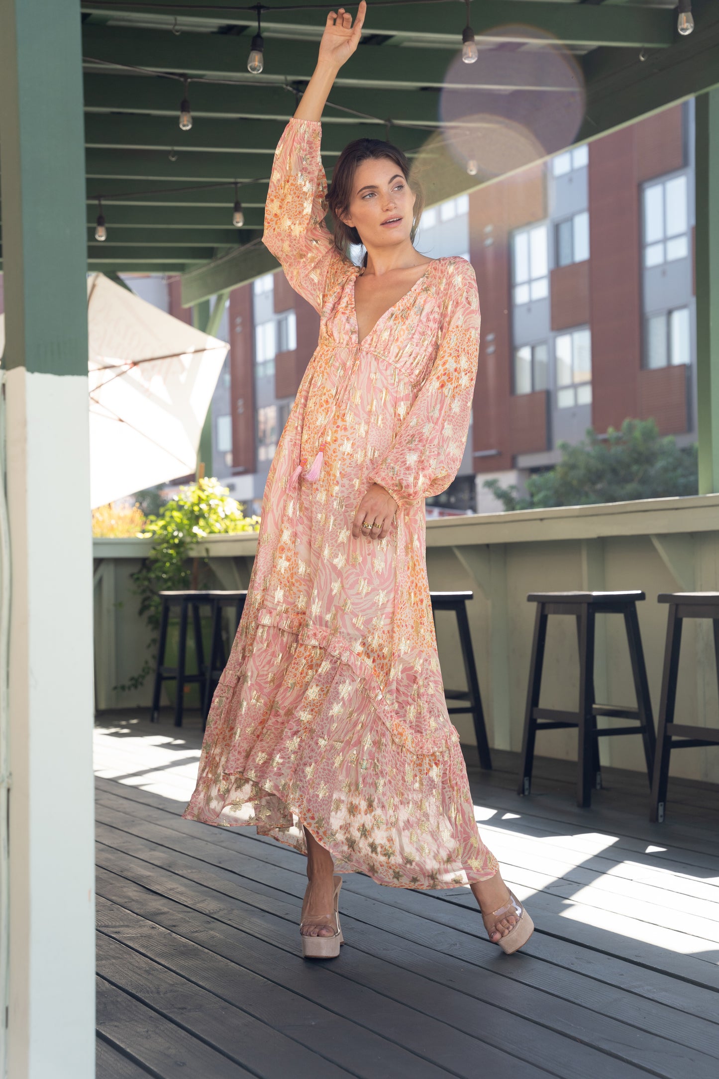 Crissta Metallic Star Long Sleeve Maxi Dress