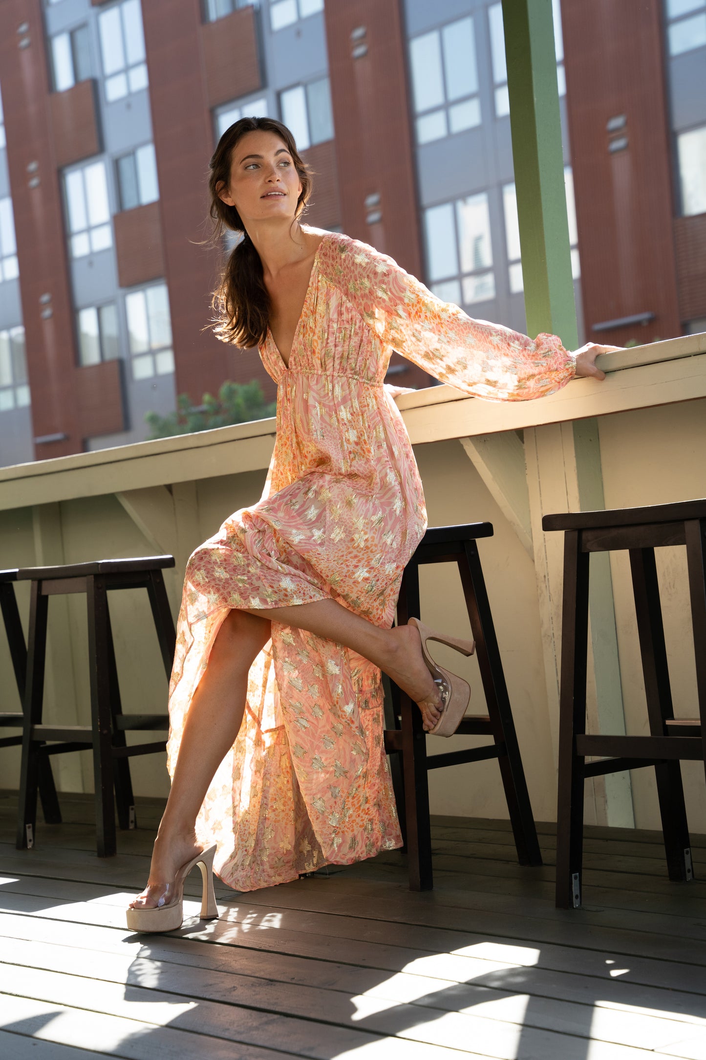 Crissta Metallic Star Long Sleeve Maxi Dress