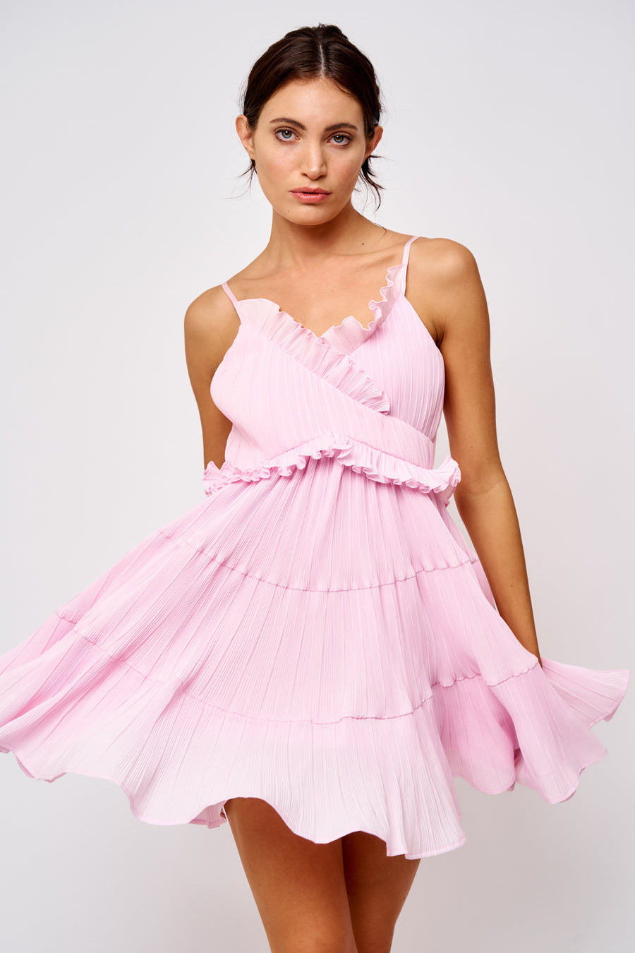 Patrice Pleated Ruffle Mini Dress