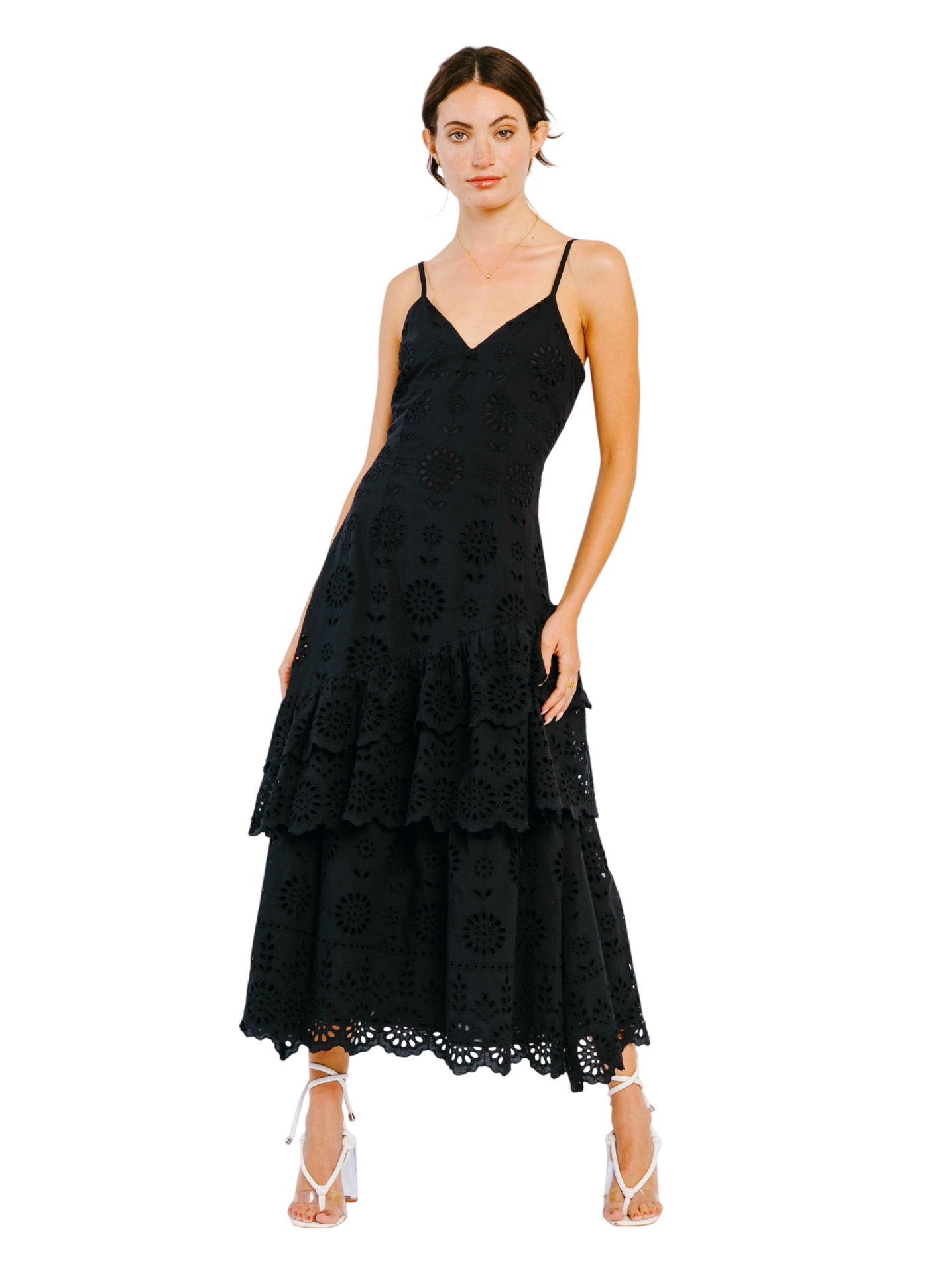 Vestido largo con tirantes y bordados de Gudrun