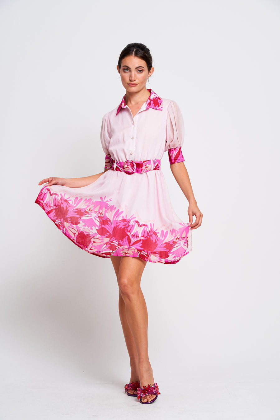 Bada Floral Print Collared Mini Dress
