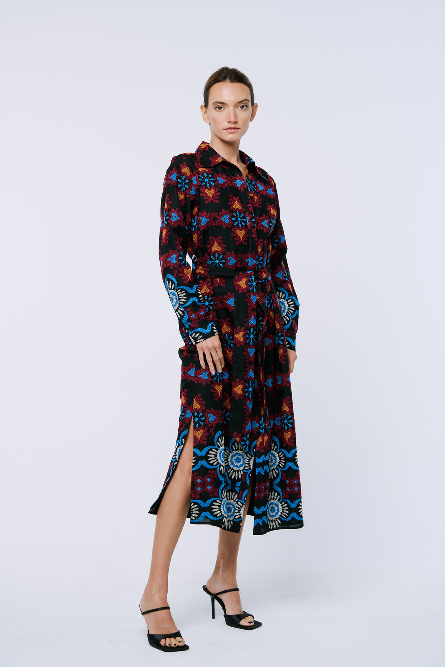 Serena Embroidered Maxi Shirt Dress