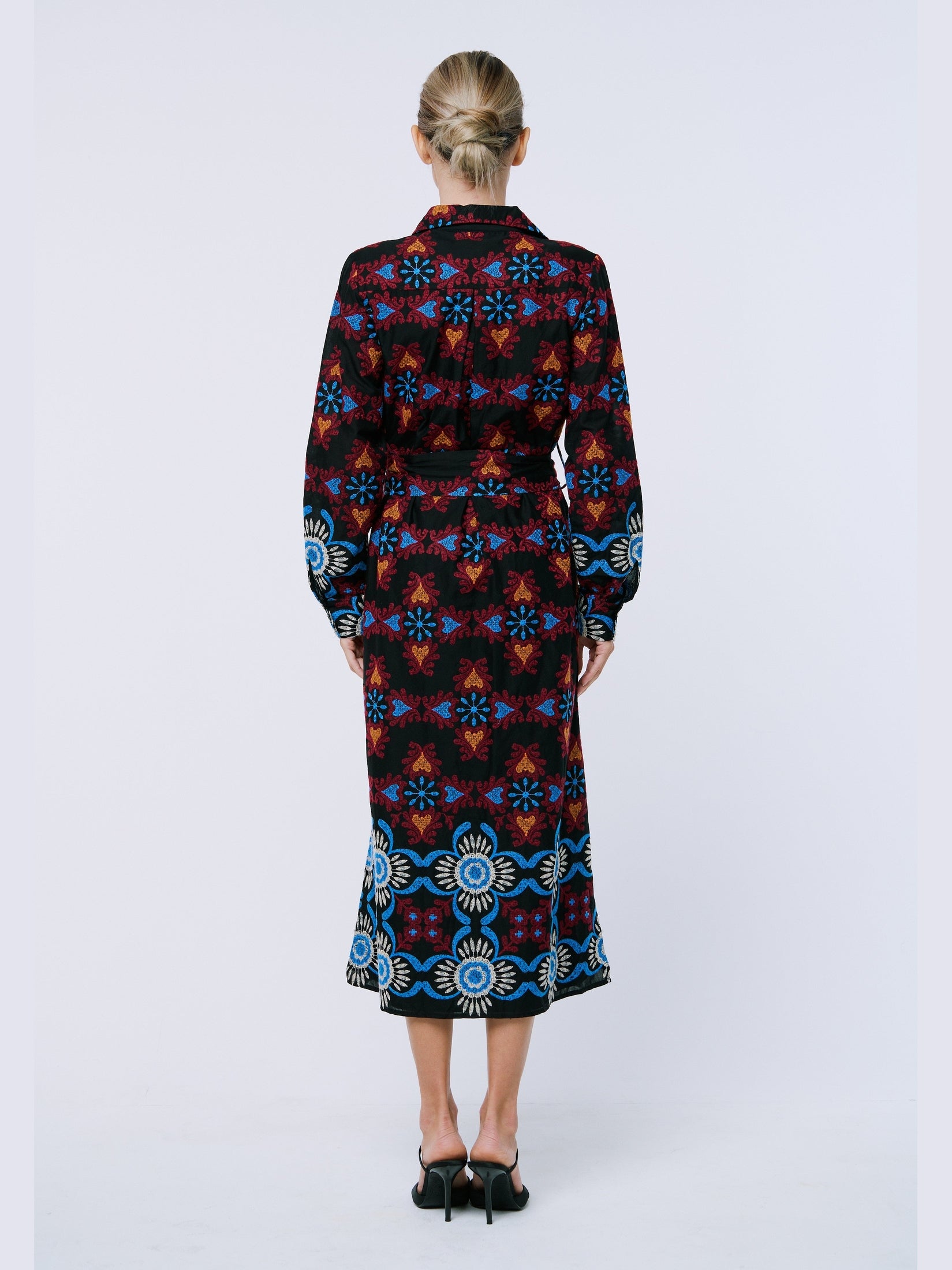 Serena Embroidered Long Sleeve Maxi Shirt Dress