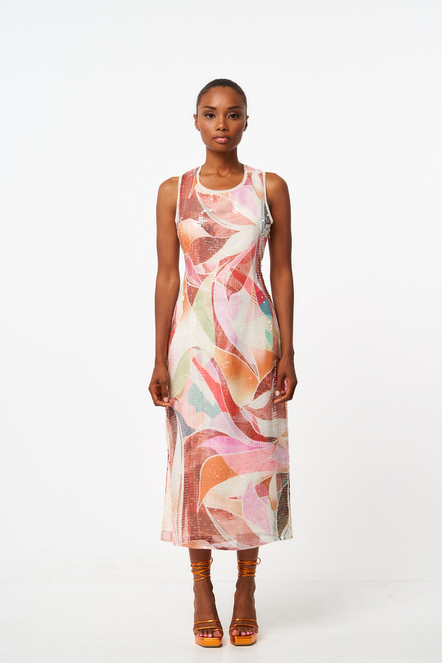 Louella Abstract Print Sequin Midi Dress