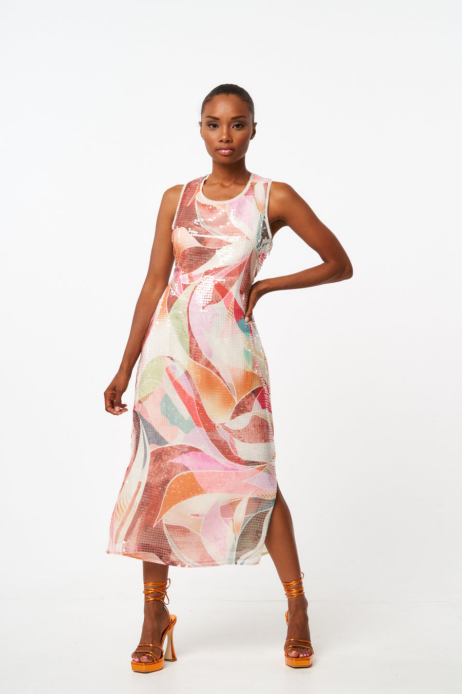 Louella Abstract Print Sequin Midi Dress